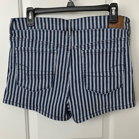 American Eagle Outfitters Navy and White Striped Jean Shorts - Picture 3 of 5